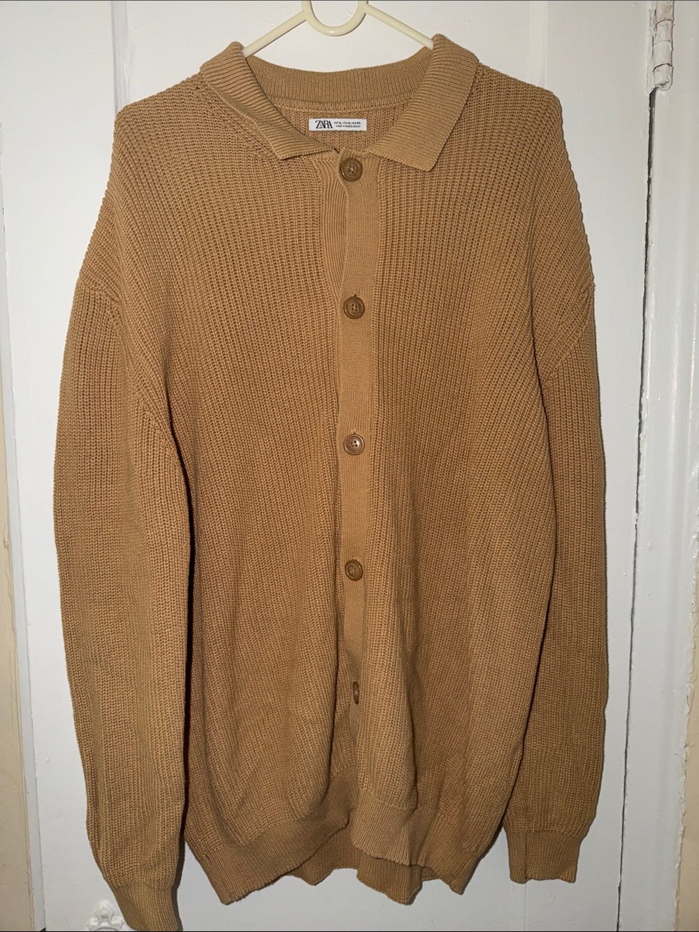 Zara Men's Camel Knit Button-Front Cardigan